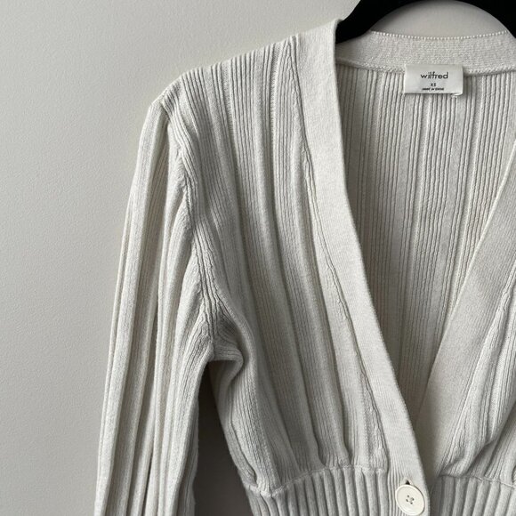 WILFRED Plunge Button Front Cardigan Knit Wool Long Sleeve Cropped Neutral XS - Picture 5 of 9